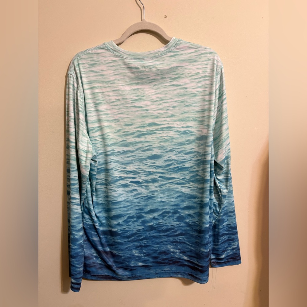 Reel Life‎ Shirt Mens Large Blue Green Ocean Waves UV sun defender lightweight - Picture 3 of 8
